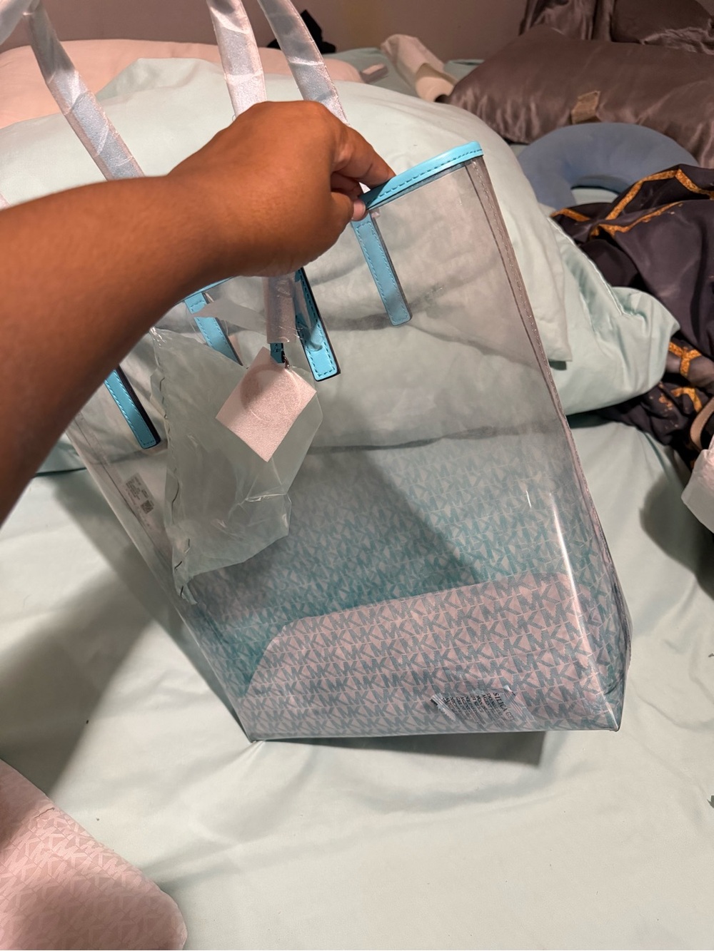 Michael Kors Clear Tote with Light Blue Trim